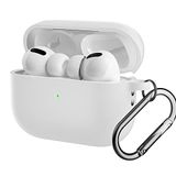 Coverzone For AirPods Pro 2 ile uyumlu Kılıf Silikon Tam Koruma Kancalı Anahtarlık Comely For Apple Airpods Pro 2 ile Uyumlu Silikon Kılıf Beyaz