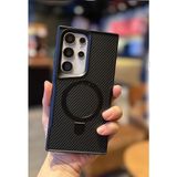 Coverzone Galaxy S24 Ultra ile uyumlu Kılıf Karbon Fiber Görünümlü Magsafe ile uyumlu Stand olabilen Carbon Case Tam Gövde Koruyucu Telefon Kılıfı Black