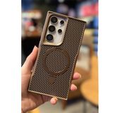 Coverzone Galaxy S25 Ultra ile uyumlu Kılıf Karbon Fiber Görünümlü Magsafe ile uyumlu Stand olabilen Carbon Case Tam Gövde Koruyucu Telefon Kılıfı Desert Titanium
