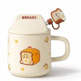 CoverZone Happyday Panda Figürlü Kapaklı Seramik Mug 300ML Kahve Kupası Kaşıklı Tasarım Kupa Ofis Masaüstü Kahve Bardağı Kapaklı Kupa Latte Çay Dekoratif Kahve Kupası Sevimli Kupa | Breads