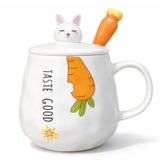 CoverZone Happyday Panda Figürlü Kapaklı Seramik Mug 300ML Kahve Kupası Kaşıklı Tasarım Kupa Ofis Masaüstü Kahve Bardağı Kapaklı Kupa Latte Çay Dekoratif Kahve Kupası Sevimli Kupa | Taste Good Havuç