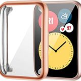 Coverzone Huawei Watch Fit 2 Akıllı Saat ile uyumlu Tpu Çerçeveli Tam Kaplayan Toz ve Kirden Koruyan Ekran Koruyucu Çerçeveli Kılıf (Rose Gold)