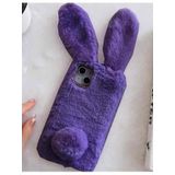 Coverzone Infinix Hot 11s Uyumlu Kılıf Peluş Tüylü Tavşan Kulak Silikon Tpu Oyuncak Kapak Mor