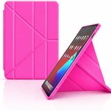 Coverzone iPad Air 11.Nesil ile uyumlu Kılıf Kalem Koyma Bölmeli Stand Olan Uyku Modlu Suni Deri Yarı transparan Arka Yüzey Attravtive Smart Cover Neon Pembe