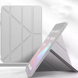 Coverzone iPad Air 13 ile uyumlu (2024) A2898 Kılıf Kalem Koyma Bölmeli Stand Olan Uyku Modlu Suni Deri, Yarı transparan Silikon Arka Yüzey ergonomik yapılı, Attravtive Smart Cover Gri