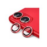 Coverzone İphone 11 / 12 / 12 Mini İle Uyumlu Parlak Taşlı Kırmızı Özel Tasarım Kamera Lens Koruyucu