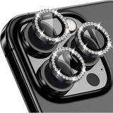 Coverzone İPhone 11 Pro / 11 Pro Max / 12 Pro İle Uyumlu Yüksek Kalite Parlak Elmas Desenli Taşlı Siyah Özel Tasarım Kamera Lens Koruyucu İDB-91