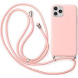 CoverZone iPhone 11 Pro İpli Boyun Askılı Silikon Kadife İç Yüzeyli Epiphany Pembe Cep Telefonu Kılıfı