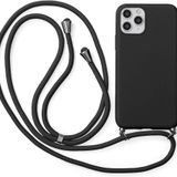 CoverZone iPhone 11 Pro Max İpli Boyun Askılı Silikon Kadife İç Yüzeyli Epiphany Siyah Cep Telefonu Kılıfı