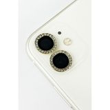 Coverzone İPhone 11/12 / 12 Mini İle Uyumlu Yüksek Kalite Parlak Elmas Desenli Taşlı Gold Özel Tasarım Kamera Lens Koruyucu İDB-91
