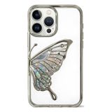 Coverzone iPhone 12 ile Uyumlu 3D Kelebekli Sıvılı Simli Şeffaf Gümüş Çerceve LunaFlow Telefon Kılıfı Kamera Lens Korumalı Lüks Parlak Koruyucu Kapak