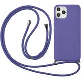 CoverZone iPhone 12 Pro İpli Boyun Askılı Silikon Kadife İç Yüzeyli Epiphany Lila Cep Telefonu Kılıfı