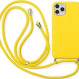 CoverZone iPhone 12 Pro Max İpli Boyun Askılı Silikon Kadife İç Yüzeyli Epiphany Sarı Cep Telefonu Kılıfı
