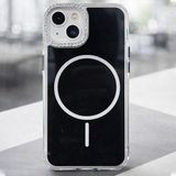 Coverzone İPhone 13 İle Uyumlu Yüksek Kalite Özel Tasarım Parlak Elmas İşlemeli Kamera Lens Koruma Çıkıntılı Magsafe Kablosuz Şarj İle Uyumlu Animasyonlu Şeffaf Siyah Telefon Kılıfı Cak-1