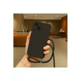 CoverZone iPhone 13 İpli Boyun Askılı Silikon Kadife İç Yüzeyli Epiphany Siyah Cep Telefonu Kılıfı