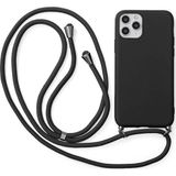 CoverZone iPhone 13 Pro Maxİpli Boyun Askılı Silikon Kadife İç Yüzeyli Epiphany Siyah Cep Telefonu Kılıfı