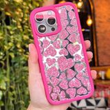 Coverzone iPhone 14 Kılıf ile uyumlu Işıltılı Kalpli Kılıfı AynalıArka Kapak Simli Kalpli Desen Yumuşak Kenar Koruma Heart Şık ve Parlak Tasarım Pink