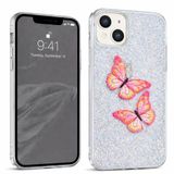 Coverzone İPhone 14 Plus / 15 Plus İle Uyumlu Simli Kelebek Tasarımlı Sert Silikon Özel Üretim Yüksek Kalite Telefon Kılıfı ÖK-1 Füme