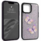 Coverzone İPhone 14 Plus / 15 Plus İle Uyumlu Simli Kelebek Tasarımlı Sert Silikon Özel Üretim Yüksek Kalite Telefon Kılıfı ÖK-1 Siyah