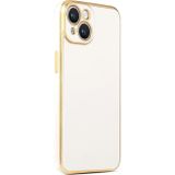 CoverZone iPhone 14 Plus Gold Kenar Pastel Renkli Halcyon Z-Bark Beyaz Cep Telefonu Kılıfı
