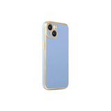 CoverZone iPhone 14 Plus Gold Kenar Pastel Renkli Halcyon Z-Bark Mavi Cep Telefonu Kılıfı