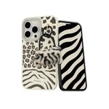 Coverzone iPhone 14 Plus ile uyumlu Zebra Desenli Yumuşak Silikon Arka Kapak Kalpli Askılı Peluş Çanta Anahtarlık Kamera Korumalı Şık Tasarım
