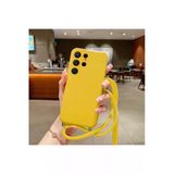 CoverZone iPhone 14 Plus İpli Boyun Askılı Silikon Kadife İç Yüzeyli Epiphany Sarı Cep Telefonu Kılıfı