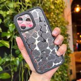 Coverzone iPhone 14 Plus Kılıf ile uyumlu Işıltılı Kalpli Kılıfı AynalıArka Kapak Simli Kalpli Desen Yumuşak Kenar Koruma Heart Şık ve Parlak Tasarım Black