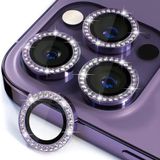 Coverzone İPhone 14 Pro / 14 Pro Max İle Uyumlu Yüksek Kalite Parlak Elmas Desenli Taşlı Derin Mor Özel Tasarım Kamera Lens Koruyucu İDB-91