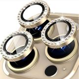 Coverzone İPhone 14 Pro / 14 Pro Max İle Uyumlu Yüksek Kalite Parlak Elmas Desenli Taşlı Gold Özel Tasarım Kamera Lens Koruyucu İDB-91