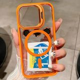 Coverzone iPhone 14 Pro ile uyumlu Kamera Lens Hediyeli Aparatlı Stand Olabilen Magsafe ile uyumlu Adventure Kamera Korumalı Kılıf Şeffaf Full Color Magnetic Wireless Telefon Kılıf Turuncu