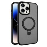 Coverzone iPhone 14 Pro ile Uyumlu Mat Transparan PhaqntomRing MagSafe Destekli Standlı Kılıf, Kamera Lens Hediyeli Darbe Emici Şık Tasarım Black