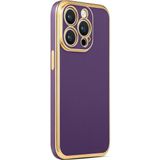 CoverZone iPhone 14 Pro Max Gold Kenar Pastel Renkli Halcyon Z-Bark Kapak Derin Mor Cep Telefonu Kılıfı