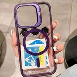 Coverzone iPhone 14 Pro Max ile uyumlu Kamera Lens Hediyeli Aparatlı Stand Olabilen Magsafe ile uyumlu Adventure Kamera Korumalı Kılıf Şeffaf Full Color Magnetic Wireless Telefon Kılıf Derin Mor