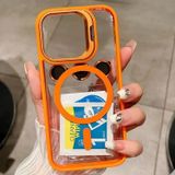Coverzone iPhone 14 Pro Max ile uyumlu Kamera Lens Hediyeli Aparatlı Stand Olabilen Magsafe ile uyumlu Adventure Kamera Korumalı Kılıf Şeffaf Full Color Magnetic Wireless Telefon Kılıf Turuncu