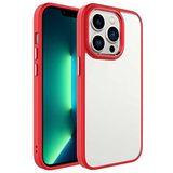Coverzone iPhone 14 Pro Max ile uyumlu Kılıf Kenarları Renkli Silikon Arkası Şeffaf Sert Kapak iPhone 14 Pro Max ile uyumlu Krop Tam Koruma Kenarı Renkli Kılıf Krop Kapak Kırmızı