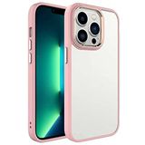 Coverzone iPhone 14 Pro Max ile uyumlu Kılıf Kenarları Renkli Silikon Arkası Şeffaf Sert Kapak iPhone 14 Pro Max ile uyumlu Krop Tam Koruma Kenarı Renkli Kılıf Krop Kapak Pembe Açık