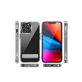 Coverzone iPhone 14 Pro Max İle Uyumlu Kılıf Standlı Silikon L-Stand Kapak Şeffaf