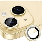 Coverzone İPhone 14/14 Plus İle Uyumlu Yüksek Kalite Parlak Elmas Desenli Taşlı Gold Özel Tasarım Kamera Lens Koruyucu İDB-91