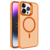 Coverzone iPhone 15 Plus ile uyumlu Kamera Lens Aparatlı Stand Olabilen Magsafe ile uyumlu Kamera Korumalı Şeffaf Full Color Magnetic Wireless Telefon Kılıfı Turuncu