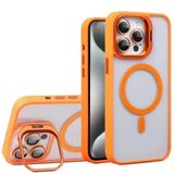 Coverzone iPhone 15 Plus ile uyumlu Kamera Lens Hediyeli Aparatlı Stand Olabilen Magsafe ile uyumlu Adventure Kamera Korumalı Kılıf Şeffaf Full Color Magnetic Wireless Telefon Kılıf Turuncu