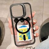 Coverzone iPhone 15 Pro ile uyumlu Kamera Lens Hediyeli Aparatlı Stand Olabilen Magsafe ile uyumlu Adventure Kamera Korumalı Kılıf Şeffaf Full Color Magnetic Wireless Telefon Kılıf Siyah