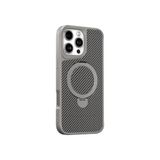 Coverzone iPhone 15 Pro Max ile uyumlu Kılıf Karbon Fiber Görünümlü Magsafe ile uyumlu Stand olabilen Carbon Case Tam Gövde Koruyucu Telefon Kılıfı Gray