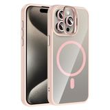 Coverzone iPhone 15 Pro Max ile Uyumlu Z-Etro MagSafe Wireless Şarj Destekli, Güçlü Manyetik Tutucu, Stand Olabilen, Kamera Lens Hediyeli Koruyucu Kılıf Pembe
