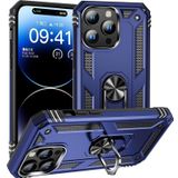 CoverZone iPhone 15 Pro Z-Vega Shockproof Standlı Yüzük Tutuculu Mega Case Mavi Cep Telefonu Kılıfı
