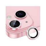 Coverzone İPhone 15/15 Plus İle Uyumlu Yüksek Kalite Parlak Elmas Desenli Taşlı Pembe Özel Tasarım Kamera Lens Koruyucu İDB-91