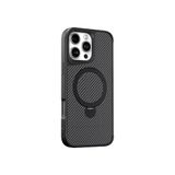 Coverzone iPhone 16 ile uyumlu Kılıf Karbon Fiber Görünümlü Magsafe ile uyumlu Stand olabilen Carbon Case Tam Gövde Koruyucu Telefon Kılıfı Black