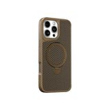 Coverzone iPhone 16 Plus ile uyumlu Kılıf Karbon Fiber Görünümlü Magsafe ile uyumlu Stand olabilen Carbon Case Tam Gövde Koruyucu Telefon Kılıfı Desert Titanium