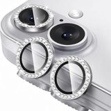 Coverzone İPhone 16/16 Plus İle Uyumlu Yüksek Kalite Parlak Elmas Desenli Taşlı Gümüş Özel Tasarım Kamera Lens Koruyucu İDB-91