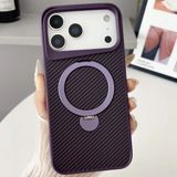 Coverzone iPhone 17 ile uyumlu Kılıf Karbon Fiber Görünümlü Magsafe ile uyumlu Stand olabilen Carbon Case Tam Gövde Koruyucu Telefon Kılıfı Purple